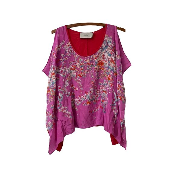 Creative Commune Womens Pink Floral Split Sleeve Bohemian Silk Blouse Size XS - Picture 1 of 5